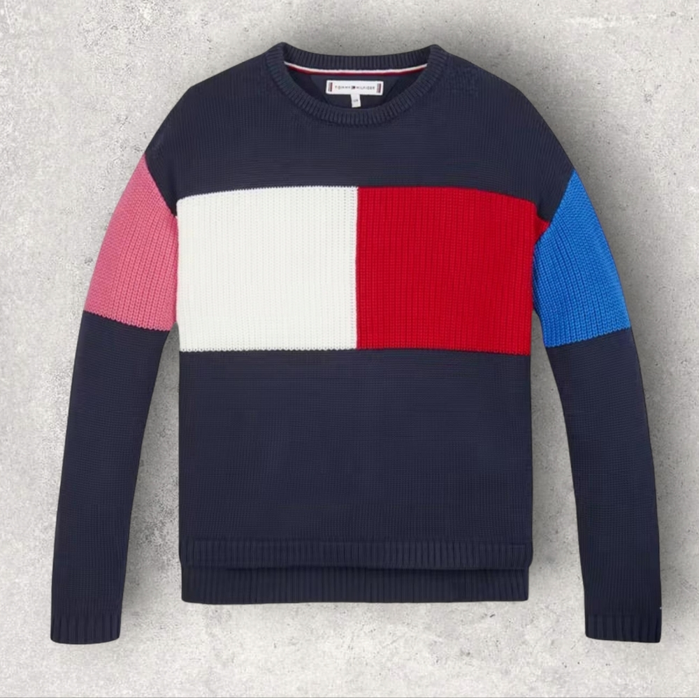 Tommy Hilfiger Girls Flag Sweater Twilight Navy Sizes 8, 10 and 12 - Picture 1 of 7